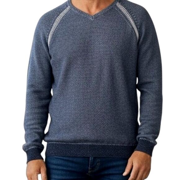 Tailor Vintage Men's V-neck Pullover Sweater Sweatshirt Denim Blue M L XL XXL - Picture 1 of 5
